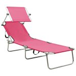 Vidaxl chaise longue pliable avec auvent acier rose magento