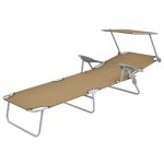 Vidaxl chaise longue pliable avec auvent acier taupe