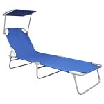 Vidaxl chaise longue pliable avec auvent bleu aluminium