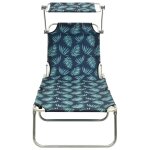 Vidaxl chaise longue pliable avec auvent motif de feuilles aluminium