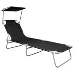Vidaxl chaise longue pliable avec auvent noir aluminium Vidaxl chaise longue pliable avec auvent noir aluminium
