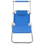 Vidaxl chaise longue pliable avec auvent et roues acier bleu