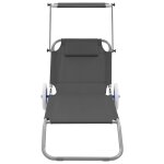 Vidaxl chaise longue pliable avec auvent et roues acier gris Vidaxl chaise longue pliable avec auvent et roues acier gris