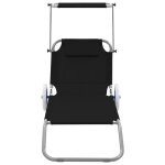 Vidaxl chaise longue pliable avec auvent et roues acier noir