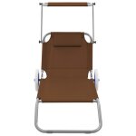 Vidaxl chaise longue pliable avec auvent et roues acier taupe