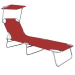 Vidaxl chaise longue pliable avec auvent rouge aluminium