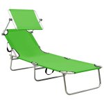 Vidaxl chaise longue pliable avec auvent vert aluminium