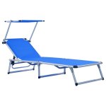 Vidaxl chaises longues pliables et toit 2 pcs aluminium textilne bleu