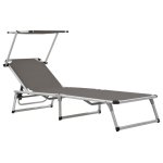 Vidaxl chaises longues pliables et toit 2 pcs aluminium textilne gris