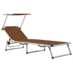 Vidaxl chaises longues pliables toit 2 pcs aluminium textilne marron
