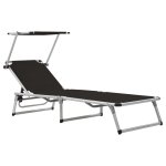Vidaxl chaises longues pliables et toit 2 pcs aluminium textilne noir