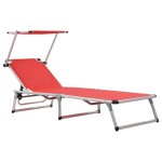 Vidaxl chaises longues pliables et toit 2pcs aluminium textilne rouge