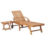 Vidaxl chaise longue avec table et coussin bois de teck solide