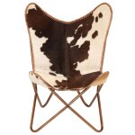 Vidaxl chaise papillon marron et blanc cuir vritable de chvre
