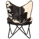 Vidaxl chaise papillon noir et blanc cuir vritable de chvre
