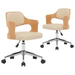 Vidaxl chaises pivotantes  dner 2pcs crme bois courb et similicuir