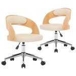 Vidaxl chaises pivotantes  dner 2pcs crme bois courb et similicuir