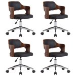 Vidaxl chaises pivotantes  dner 4 pcs noir bois courb et similicuir