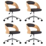 Vidaxl chaises pivotantes  dner 4 pcs noir bois courb et similicuir