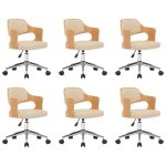 Vidaxl chaises pivotantes � d�ner 6pcs cr�me bois courb� et similicuir