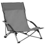 Vidaxl chaises de plage pliables 2 pcs gris tissu