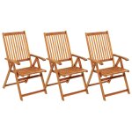 Vidaxl chaises pliables de jardin 3 pcs avec coussins bois d'acacia