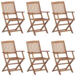 Vidaxl chaises pliables de jardin 6 pcs avec coussins bois d'acacia