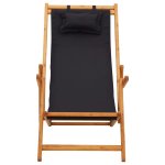 Vidaxl chaise pliable de plage bois d'eucalyptus solide et tissu noir