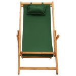 Vidaxl chaise pliable de plage bois d'eucalyptus solide et tissu vert