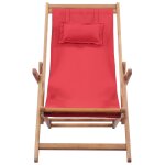 Vidaxl chaise pliable de plage tissu et cadre en bois rouge