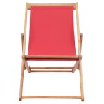 Vidaxl chaise pliable de plage tissu et cadre en bois rouge