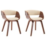 Vidaxl chaises de salle � manger 2 pcs cr�me bois courb� et similicuir