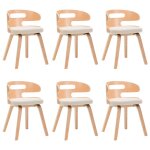 Vidaxl chaises de salle � manger 6 pcs cr�me bois courb� et similicuir