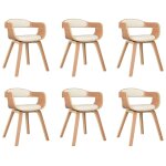 Vidaxl chaises de salle � manger 6 pcs cr�me similicuir et bois courb�