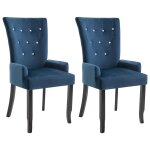 Vidaxl chaise de salle  manger et accoudoirs 2 pcs bleu fonc velours