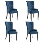 Vidaxl chaise de salle  manger et accoudoirs 4 pcs bleu fonc velours