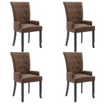 Vidaxl chaises de salle  manger avec accoudoirs 4 pcs marron tissu
