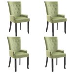 Vidaxl chaise de salle  manger et accoudoirs 4 pcs vert clair velours