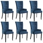 Vidaxl chaise de salle  manger et accoudoirs 6 pcs bleu fonc velours