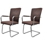 Vidaxl chaises de salle  manger cantilever 2 pcs marron tissu cuir