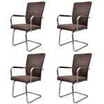 Vidaxl chaises de salle  manger cantilever 4 pcs marron tissu cuir