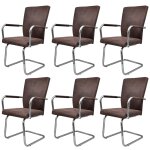 Vidaxl chaises de salle  manger cantilever 6 pcs marron tissu cuir