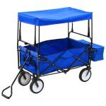 Vidaxl chariot � main pliable avec toit acier bleu