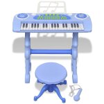 Vidaxl clavier jouet d'enfants et tabouret / microphone 37 touches bleu