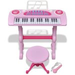 Vidaxl clavier jouet d'enfants et tabouret / microphone 37 touches rose
