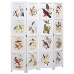 Vidaxl cloison de sparation 4 panneaux blanc 140x165 cm oiseaux