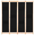 Vidaxl cloison de sparation 4 panneaux noir 160x170x4 cm tissu