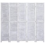 Vidaxl cloison de sparation 5 panneaux gris 175x165 cm bois