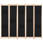 Vidaxl cloison de sparation 5 panneaux noir 200 x 170 x 4 cm tissu