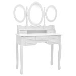 Vidaxl coiffeuse avec tabouret et miroir pliable en 3 blanc Vidaxl coiffeuse avec tabouret et miroir pliable en 3 blanc